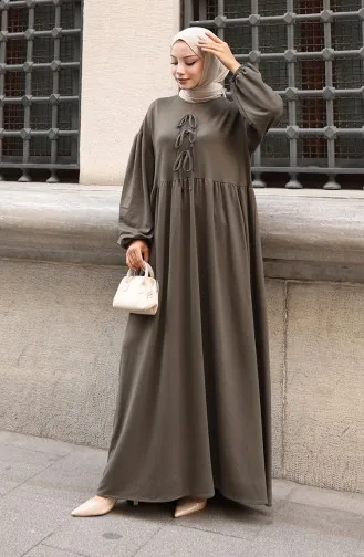 Robe Hijab Confortable à La Coupe Ornée De Dentelle 2171-02 Kaki 2171-02