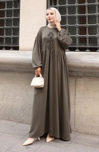 Robe Hijab Confortable à La Coupe Ornée De Dentelle 2171-02 Kaki 2171-02