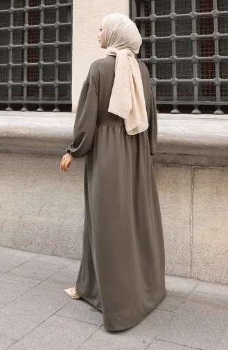 Robe Hijab Confortable à La Coupe Ornée De Dentelle 2171-02 Kaki 2171-02