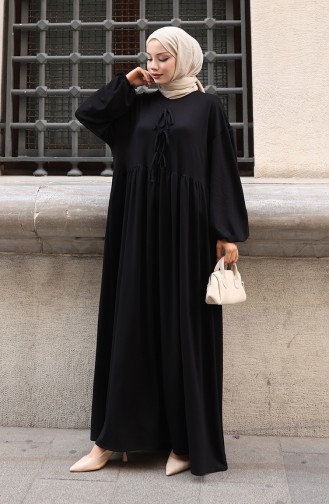 Robe Hijab Confortable à La Coupe Ornée De Dentelle 2171-03 Noir 2171-03