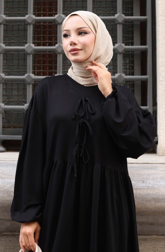 Robe Hijab Confortable à La Coupe Ornée De Dentelle 2171-03 Noir 2171-03