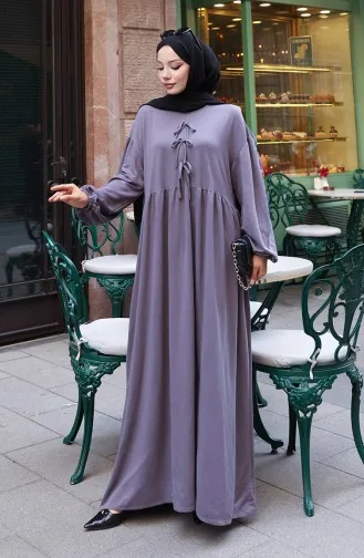 Kanten Gedetailleerde Comfortabele Snit Hijabjurk 2171-04 Antraciet 2171-04