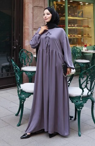 Kanten Gedetailleerde Comfortabele Snit Hijabjurk 2171-04 Antraciet 2171-04