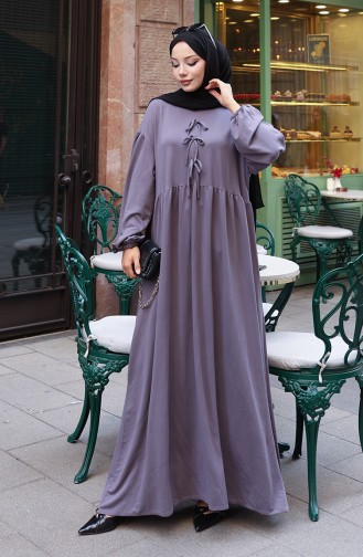 Robe Hijab Confortable à La Coupe Ornée De Dentelle 2171-04 Anthracite 2171-04