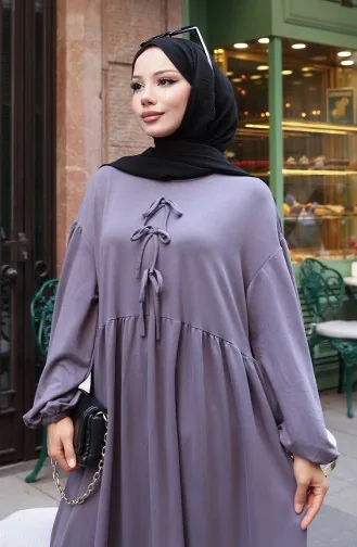 Kanten Gedetailleerde Comfortabele Snit Hijabjurk 2171-04 Antraciet 2171-04