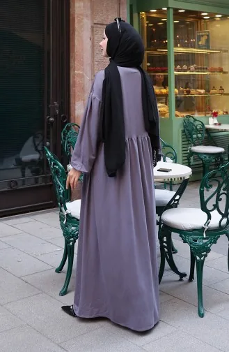 Kanten Gedetailleerde Comfortabele Snit Hijabjurk 2171-04 Antraciet 2171-04