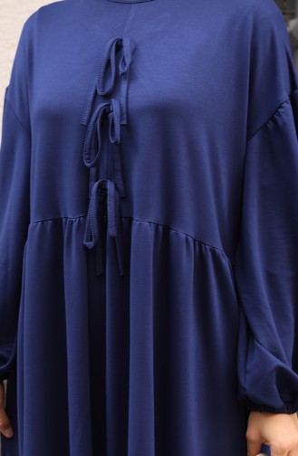 Robe Hijab Confortable à La Coupe Ornée De Dentelle 2171-05 Bleu Marine 2171-05