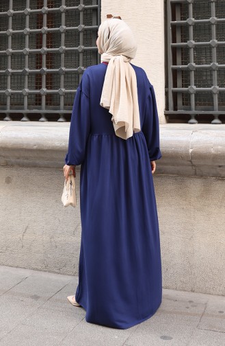 Robe Hijab Confortable à La Coupe Ornée De Dentelle 2171-05 Bleu Marine 2171-05
