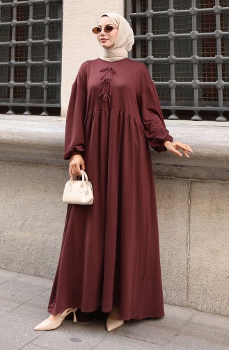 Robe Hijab Confortable à La Coupe Ornée De Dentelle 2171-06 Marron 2171-06