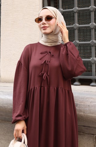 Robe Hijab Confortable à La Coupe Ornée De Dentelle 2171-06 Marron 2171-06