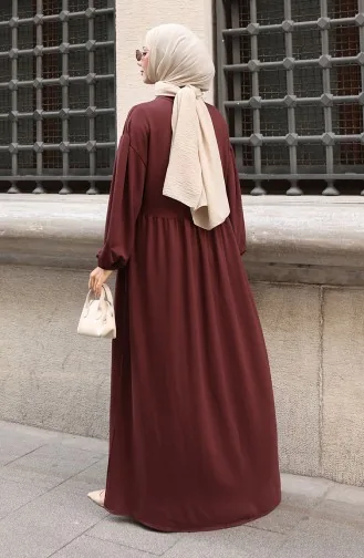 Bağcık Detaylı Rahat Kesim Tesettür Elbise 2171-06 Kahverengi