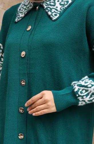 Ensemble Deux Pièces En Maille Tunique Boutonnée Et Ornée Pantalon 1020-09 Pétrole 1020-09