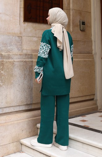 Triko Düğmeli Garnili Tunik Pantolon İkili Takım 1020-09 Petrol