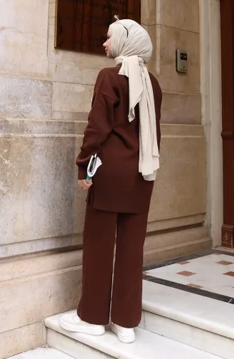 طقم تونيك وبنطلون جينز محبوك من قطعتين، 1094-06 بني 1094-06