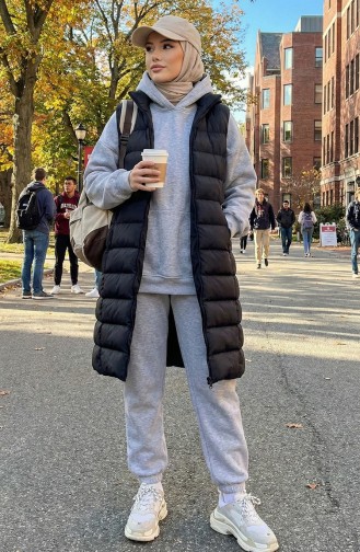 Hooded Zippered Puffer Vest 0169A-02 Black 0169A-02