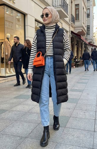 Hooded Zippered Puffer Vest 0169A-02 Black 0169A-02