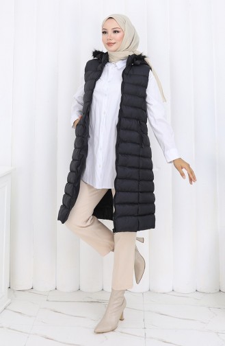 Hooded Zippered Puffer Vest 0169A-02 Black 0169A-02