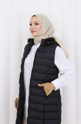 Hooded Zippered Puffer Vest 0169A-02 Black 0169A-02