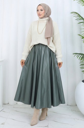 Satinrock Mit Elastischer Taille 0202-01 Schimmelgrün 0202-01