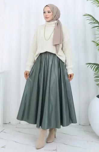 Jupe En Satin à Taille élastique 0202-01 Vert Moisissure 0202-01