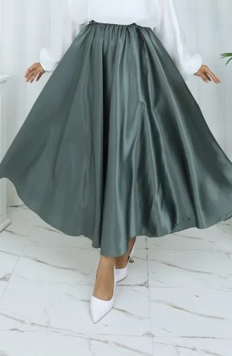 Jupe En Satin à Taille élastique 0202-01 Vert Moisissure 0202-01