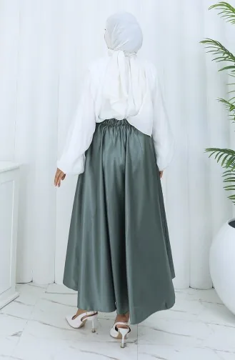 Jupe En Satin à Taille élastique 0202-01 Vert Moisissure 0202-01