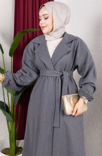 معطف كشمير ذو ياقة مزدوجة الصدر 2059-03 رمادي 2059-03