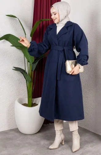 Kruvaze Yaka Kaşe Kaban 2059-04 Lacivert