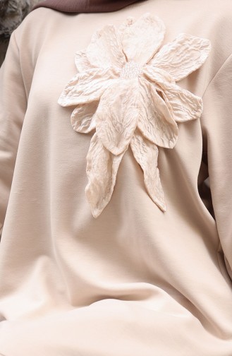 Oysho Fabric Flower Appliqued Hijab Two Piece Suit 0214-01 Beige 0214-01