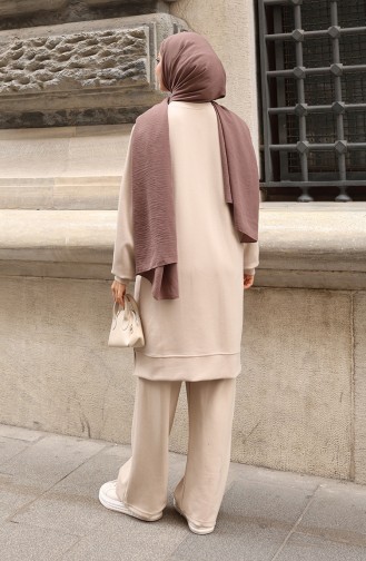 Oysho Fabric Flower Appliqued Hijab Two Piece Suit 0214-01 Beige 0214-01