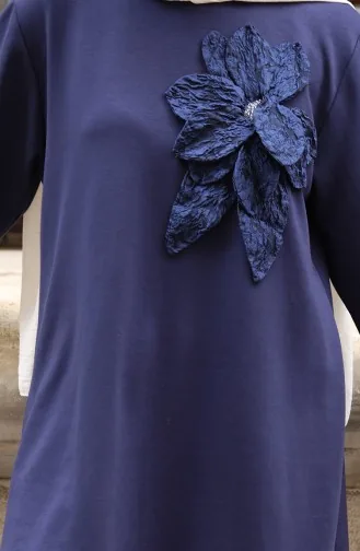 Oysho Stoffen Bloemenapplicatie Hijab Tweedelig Pak 0214-02 Marineblauw 0214-02