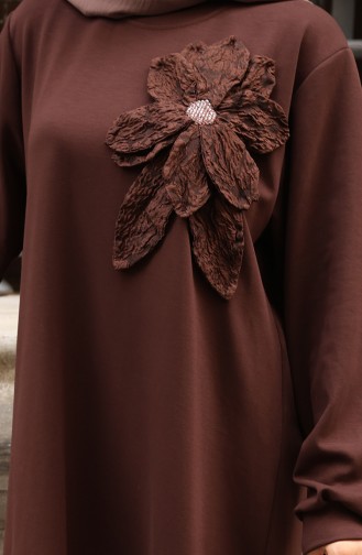 Oysho Fabric Flower Appliqued Hijab Two Piece Suit 0214-04 Brown 0214-04