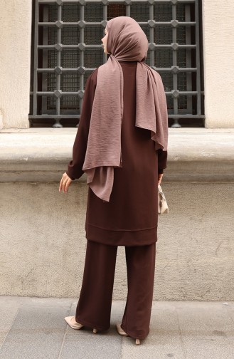Oysho Fabric Flower Appliqued Hijab Two Piece Suit 0214-04 Brown 0214-04