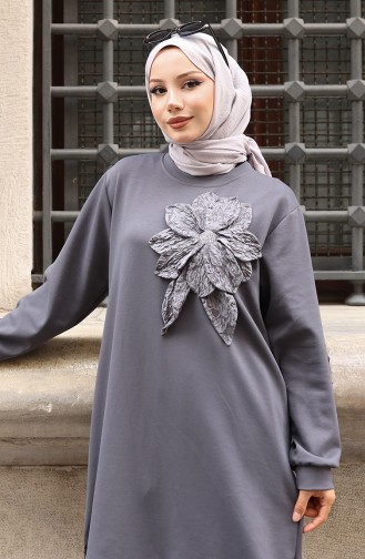 Oysho Fabric Flower Appliqued Hijab Two Piece Suit 0214-05 Anthracite 0214-05