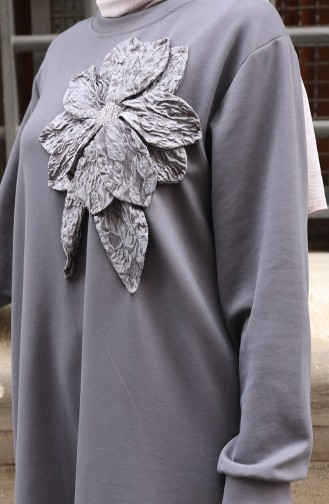 Oysho Fabric Flower Appliqued Hijab Two Piece Suit 0214-05 Anthracite 0214-05