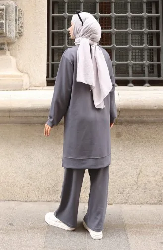 Oysho Stoffen Bloemenapplicatie Hijab Tweedelig Pak 0214-05 Antraciet 0214-05