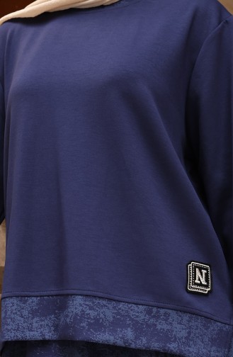 Oysho Kumaş Desenli Etekli Tesettür Takım 0218-01 Lacivert