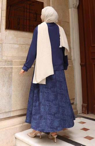 Oysho Kumaş Desenli Etekli Tesettür Takım 0218-01 Lacivert