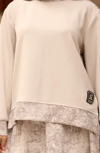 Oysho Fabric Patterned Skirted Hijab Suit 0218-02 Beige 0218-02