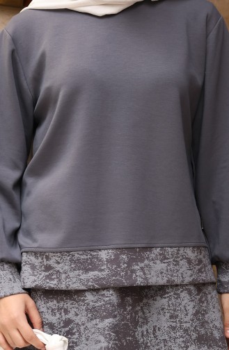 Oysho Kumaş Desenli Etekli Tesettür Takım 0218-04 Antrasit