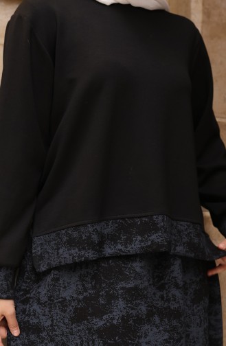 Oysho Kumaş Desenli Etekli Tesettür Takım 0218-05 Siyah