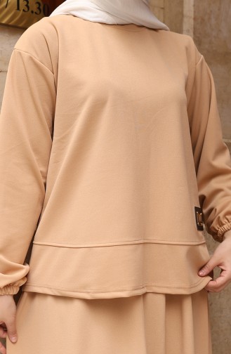 Scuba Fabric Hijab Tuniekrok Tweedelig Pak 0221-02 Melkkoffie 0221-02