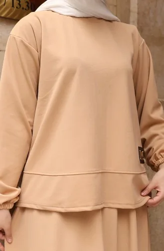 Ensemble Deux Pièces Jupe Tunique Hijab En Tissu Scuba 0221-02 Café Au Lait 0221-02