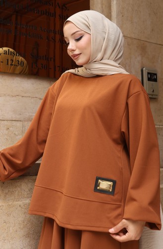 Scuba Fabric Hijab Tuniekrok Tweedelig Set 0221-03 Bruin 0221-03