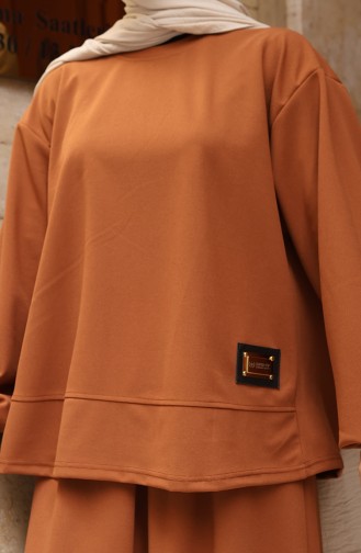 Scuba Fabric Hijab Tuniekrok Tweedelig Set 0221-03 Bruin 0221-03