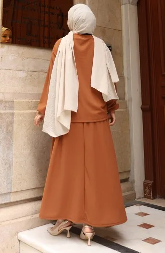 Scuba Fabric Hijab Tuniekrok Tweedelig Set 0221-03 Bruin 0221-03