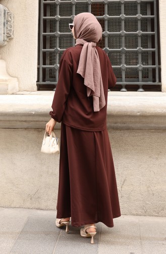 Scuba Fabric Hijab Tuniekrok Tweedelig Set 0221-04 Bruin 0221-04