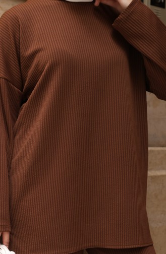 Geribbelde Geknoopte Hijab-broekset 2172-01 Bruin 2172-01