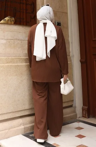 طقم بنطلون حجاب مضلع برباط 2172-01 بني 2172-01