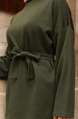 طقم بنطلون حجاب مضلع برباط 2172-02 أخضر غامق 2172-02